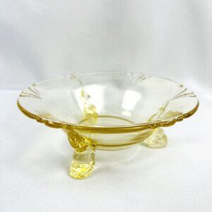Heisey Vintage Yellow Glass Empress Sahara 1401 Mint Dish Dolphin 3 Footed 6”